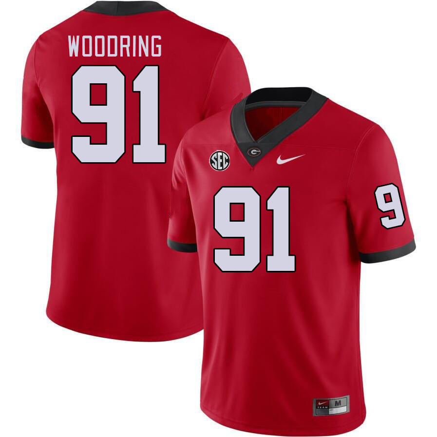 Men #91 Peyton Woodring Georgia Bulldogs College Football Jerseys Stitched-Red